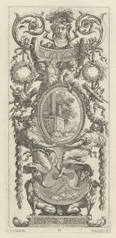 Ornamental Panel Surmounted with a Head Flanked by Foliage