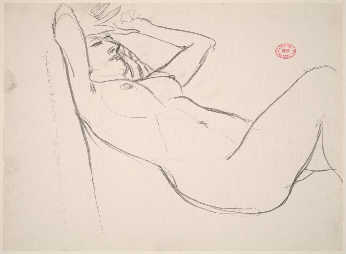 Untitled [reclining nude with her hands drawn to her forehead] by Richard Diebenkorn