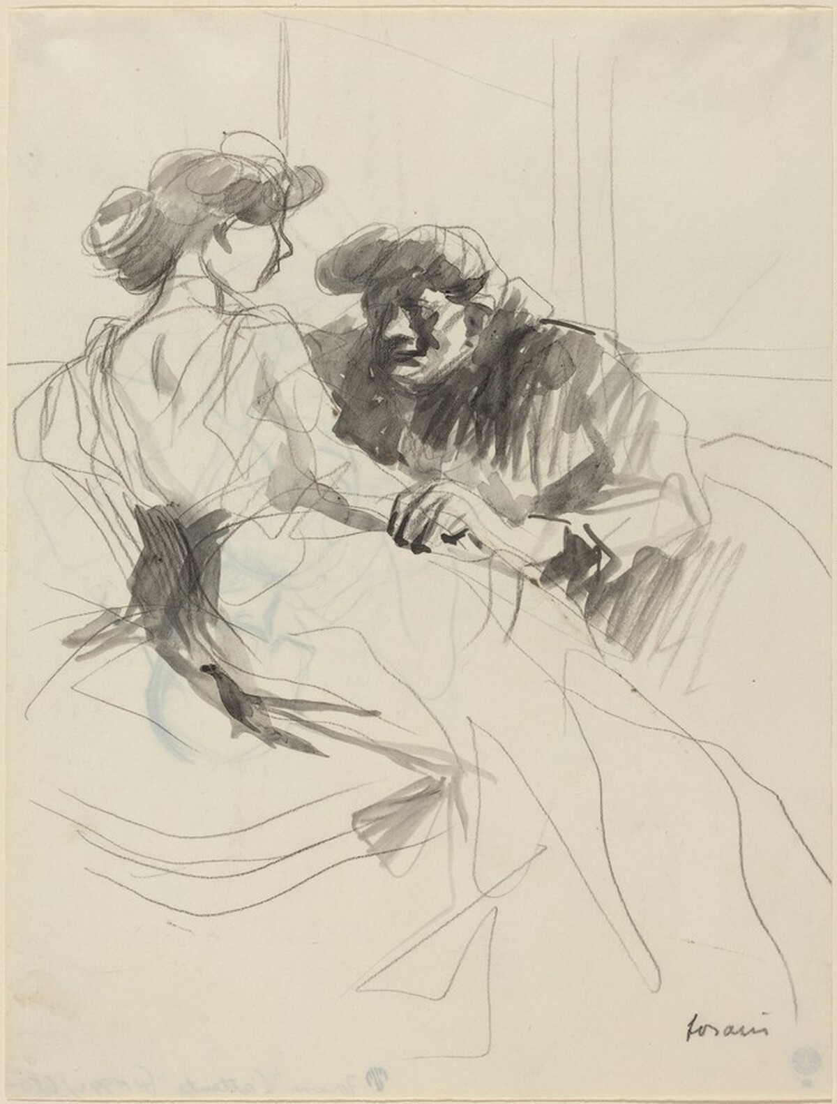 a) Waiting (recto); b) Man and Woman (verso) by Jean-Louis Forain