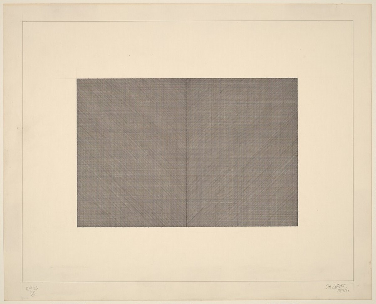 Pen and Ink Drawing of Diagonal, Horizontal and Vertical Lines, Black on White by Sol LeWitt