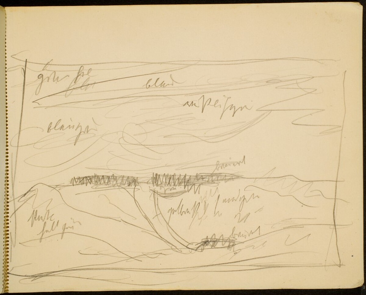 Dünenlandschaft, Farbangaben (Sketch with Notations) [p. 7] by Max Beckmann