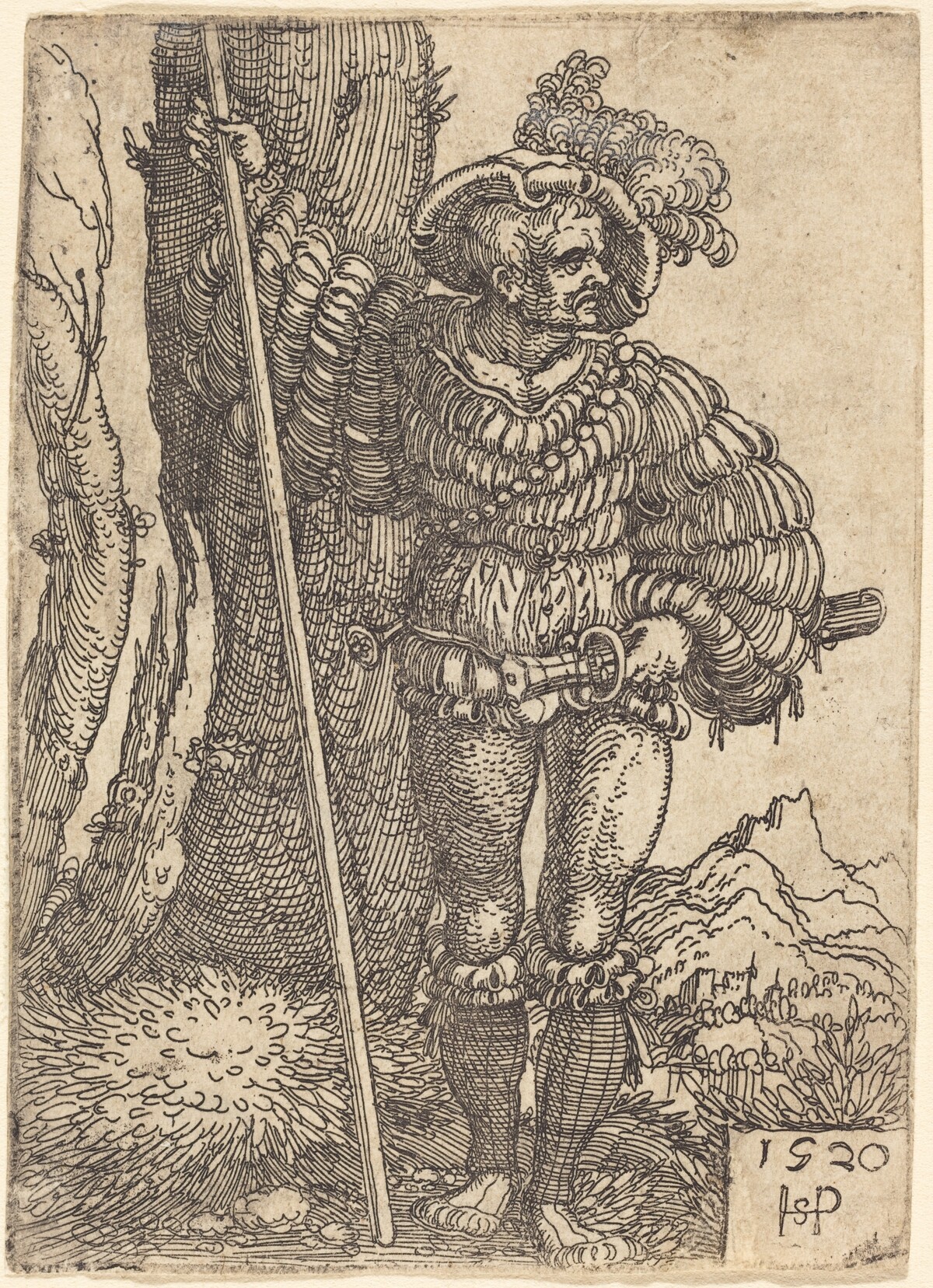 Foot Soldier Standing by a Tree by Sebald Beham