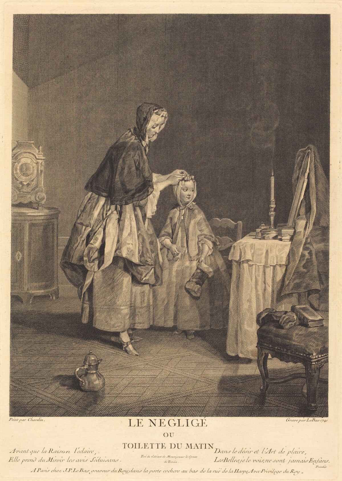 Le neglige, ou la toilette du matin by Jacques-Philippe Le Bas after Jean Siméon Chardin