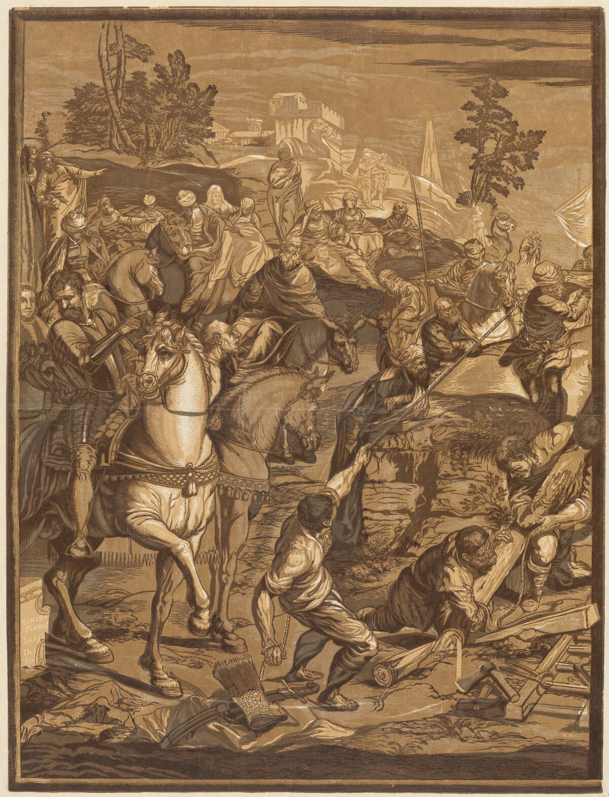 The Crucifixion (Left Panel) by John Baptist Jackson, after Jacopo Tintoretto