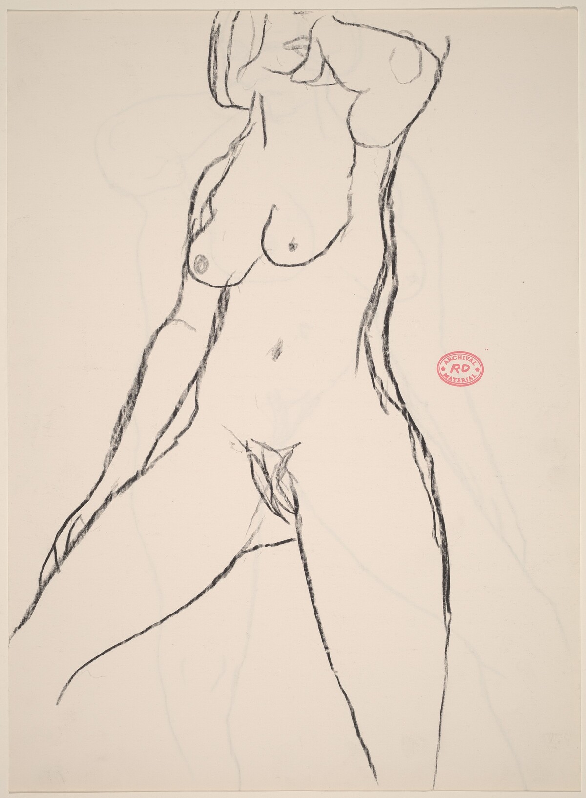 Untitled [standing nude with her left hand under her chin] [recto] by Richard Diebenkorn