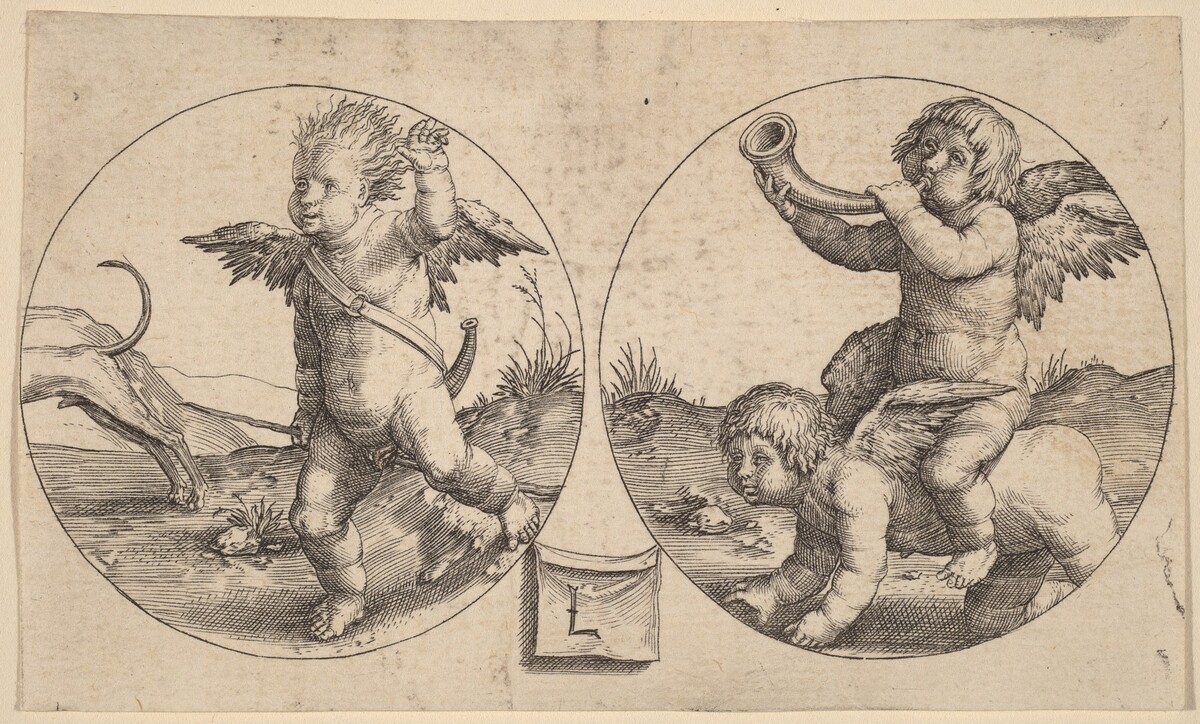 Two Cupids in Two Circles by Lucas van Leyden