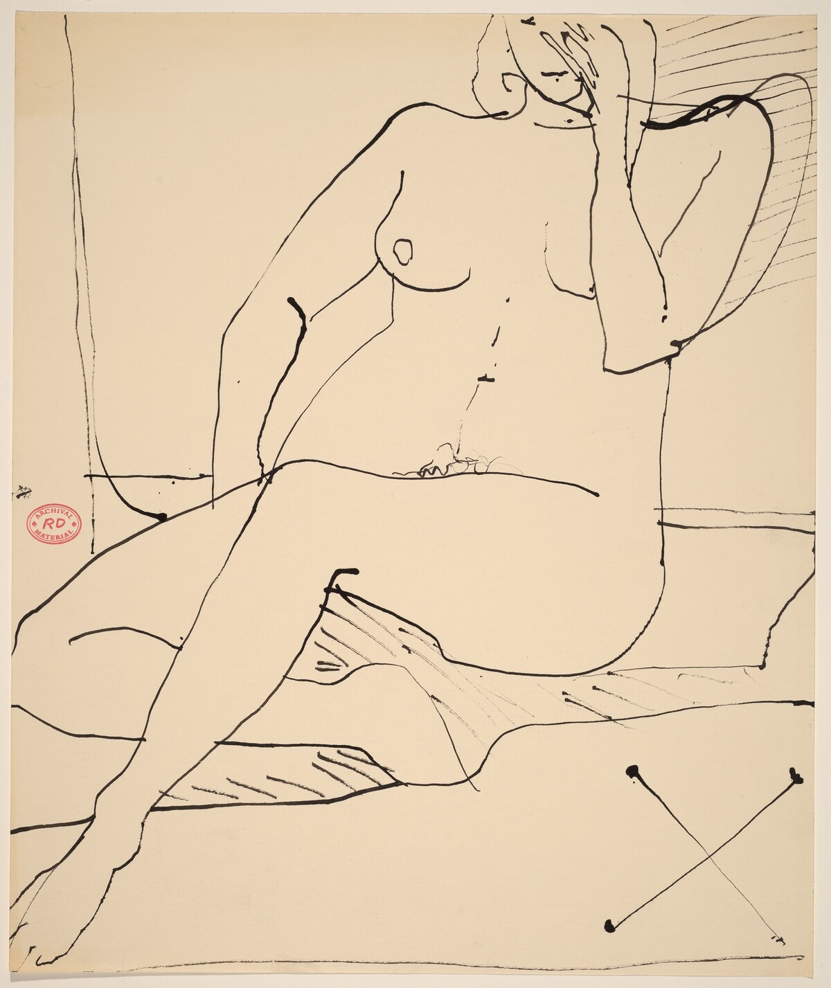 Untitled [seated nude with her left hand touching her face] by Richard Diebenkorn