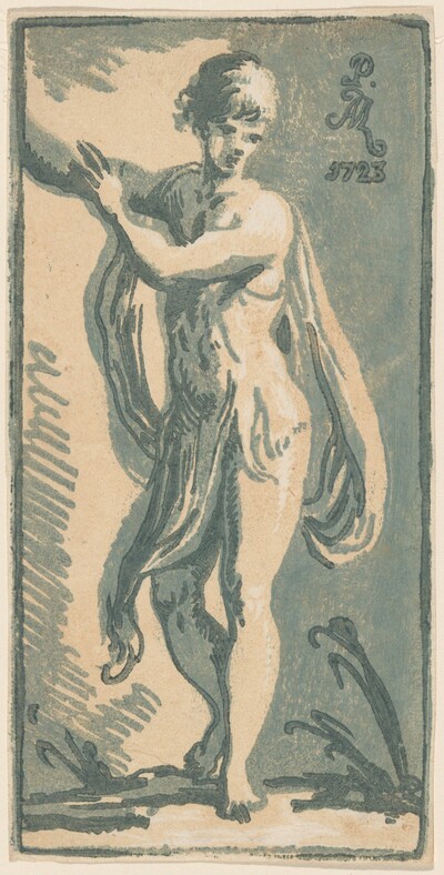 A Standing Youth Gesturing to His Right