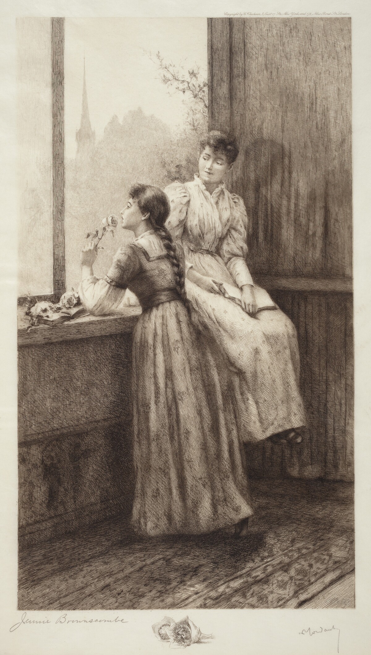 Untitled (Two Girls at a Window) by Jennie Augusta Brownscombe