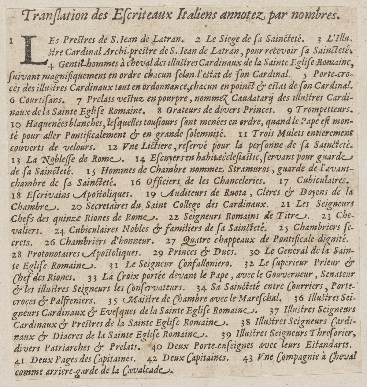 French captions to 'La Calvacatura con le sue Cerimonie' by Italian 16th Century