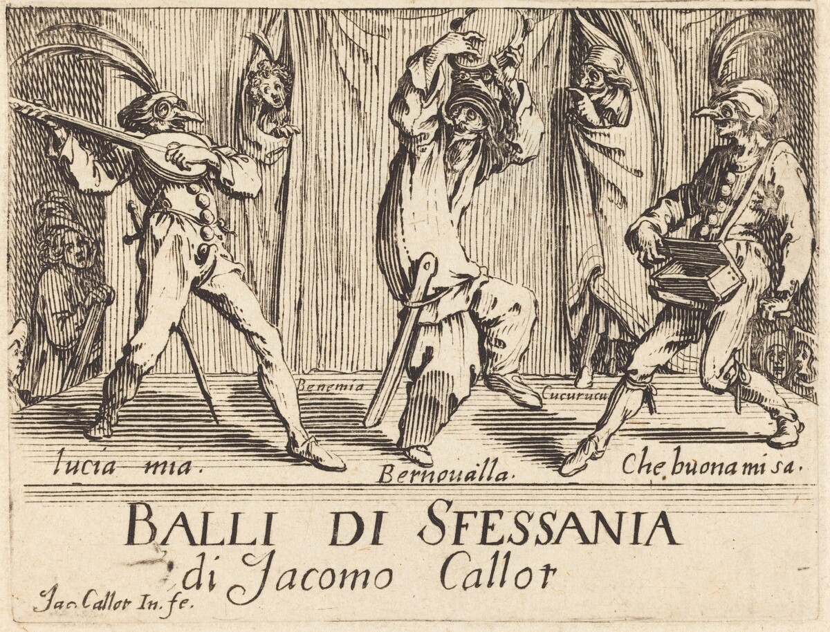 Frontispiece for "Balli di Sfessania" by Jacques Callot