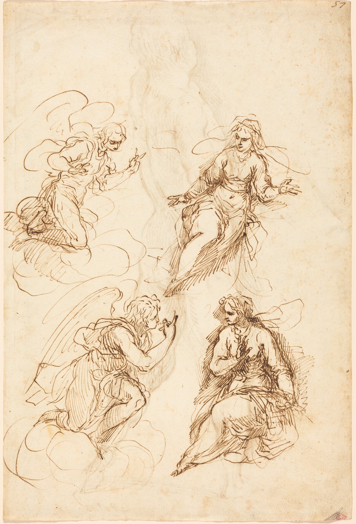 Studies for an Annunciation [recto] by Jacopo Palma il Giovane