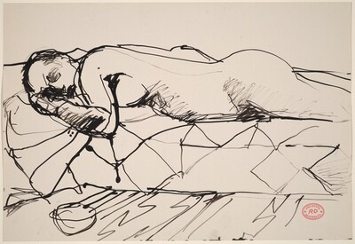 Untitled [female nude lying on a quilt]