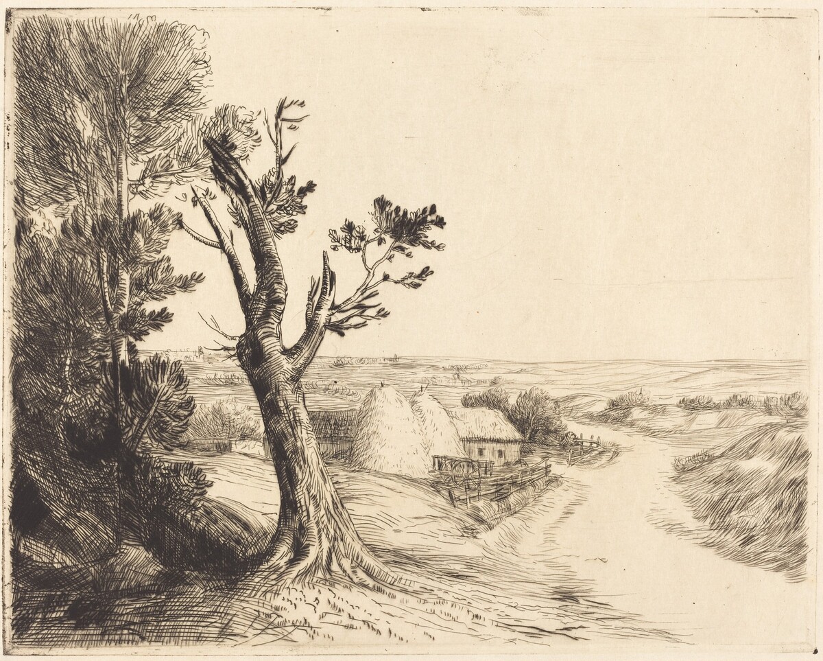 Landscape with Haystacks (Le paysage aux meules) by Alphonse Legros