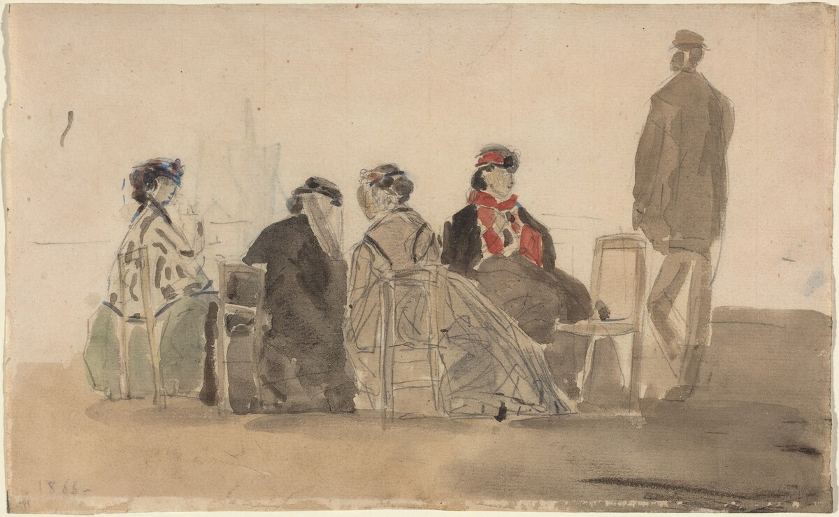 Four Ladies Seated at Trouville by Eugène Boudin