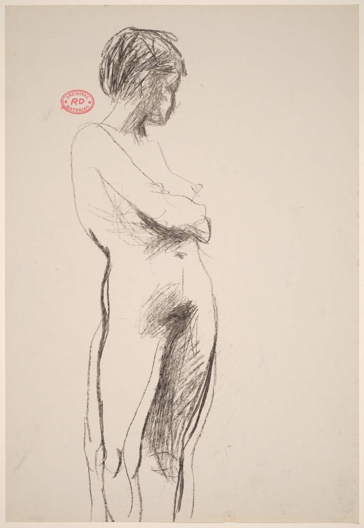 Untitled [standing female nude crossed arms and turning away] by Richard Diebenkorn