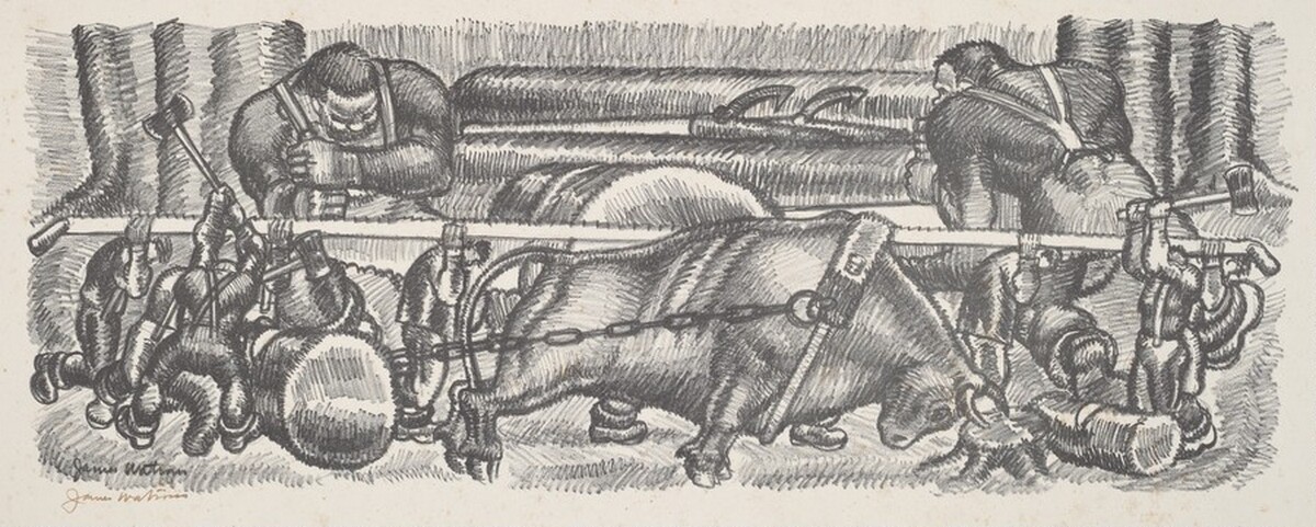 Untitled (Logging, With Paul Bunyan and Babe) by James Scales Watrous