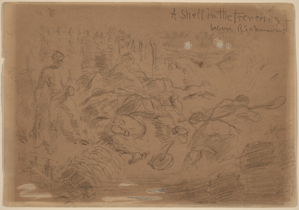 A Shell in the Trenches before Richmond [recto] by Winslow Homer