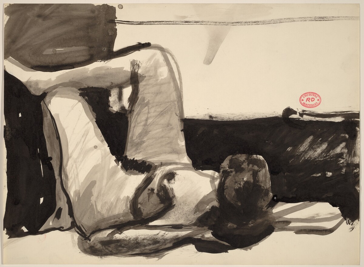 Untitled [nude on her back resting one leg on her knee] by Richard Diebenkorn