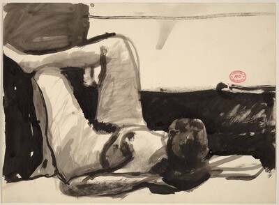 Untitled [nude on her back resting one leg on her knee]