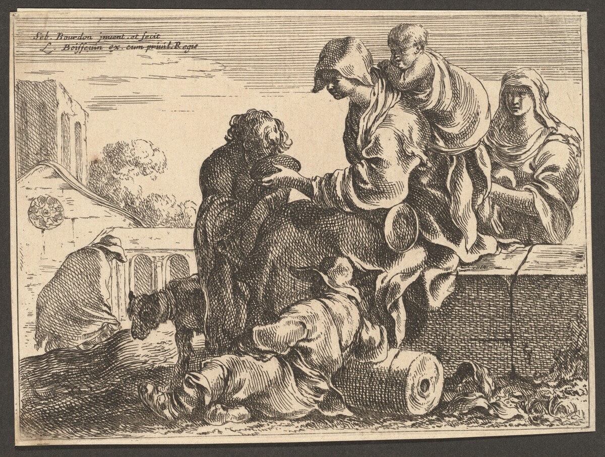A Drinking Child with Resting Peasants by Sébastien Bourdon