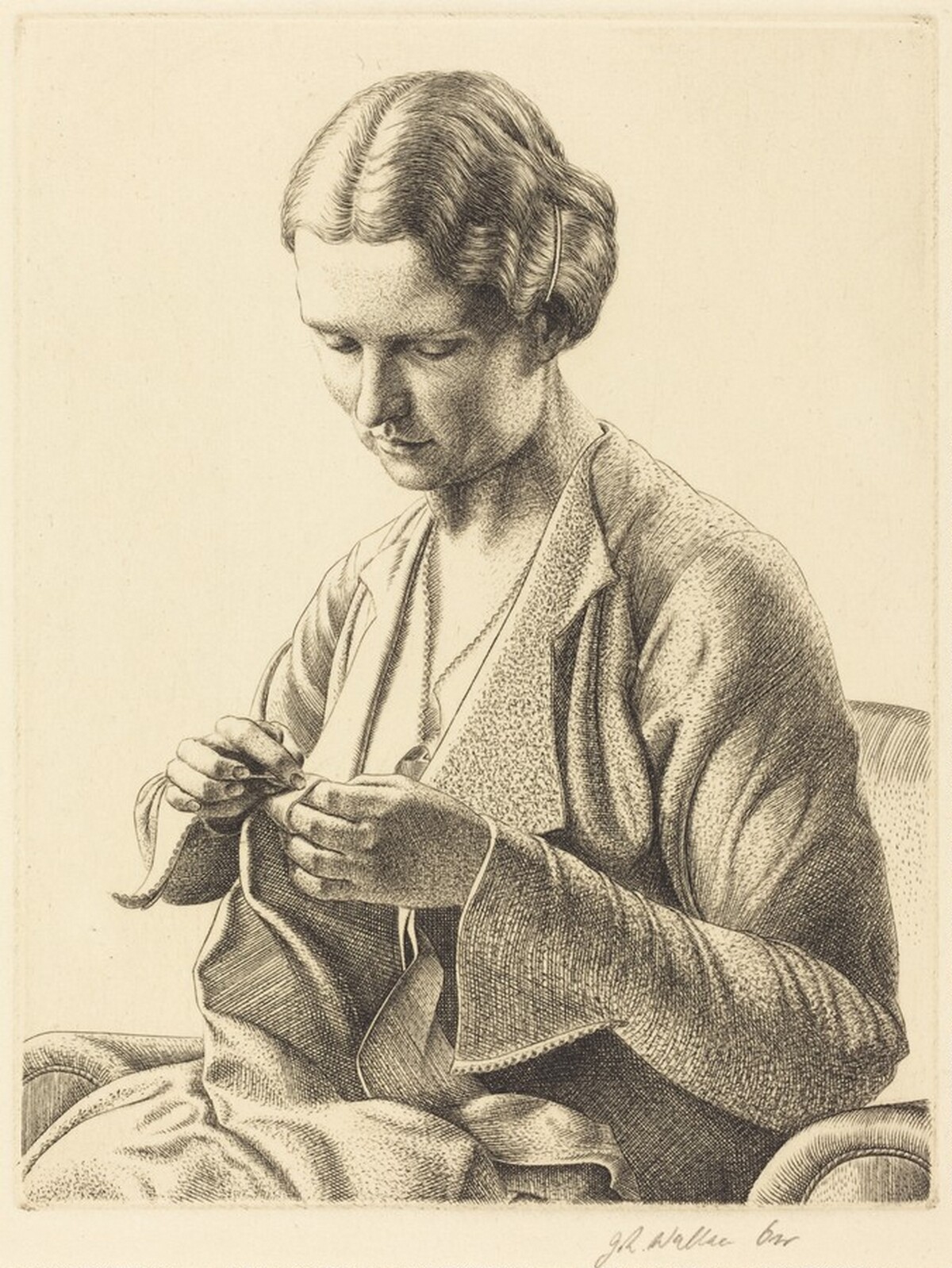 Girl Sewing by James Wallace Orr