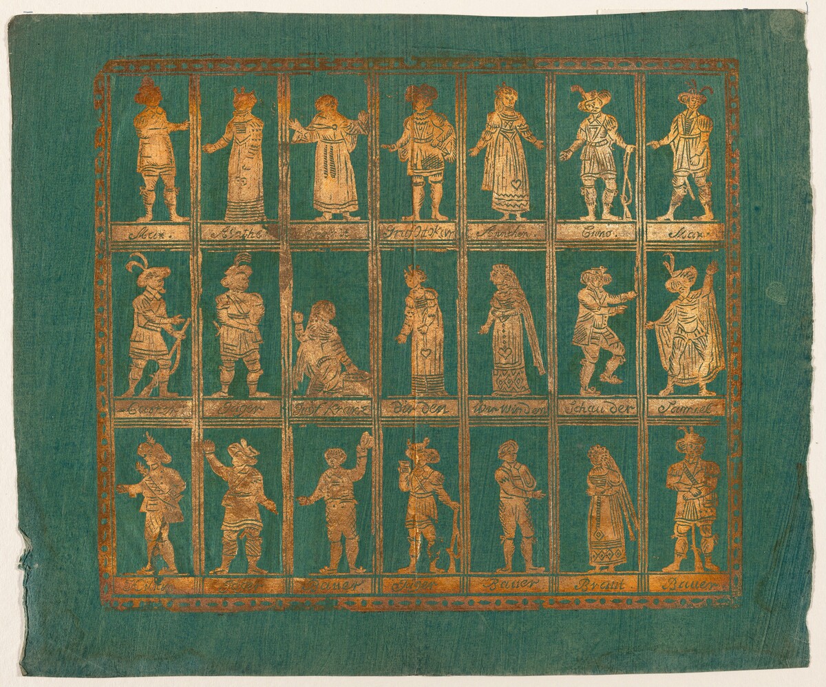 Endpaper with Twenty-One Standing Figures by German 18th Century
