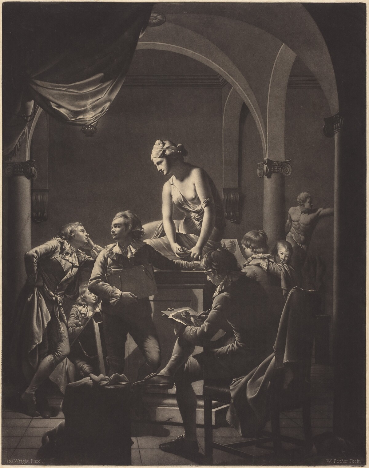 An Academy by Lamplight by William Pether after Joseph Wright
