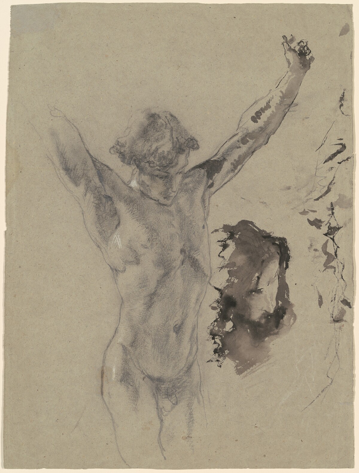 Study of the Figure and Head of Christ in "Christ on the Cross and Mary Magdalene" by Mosè Bianchi