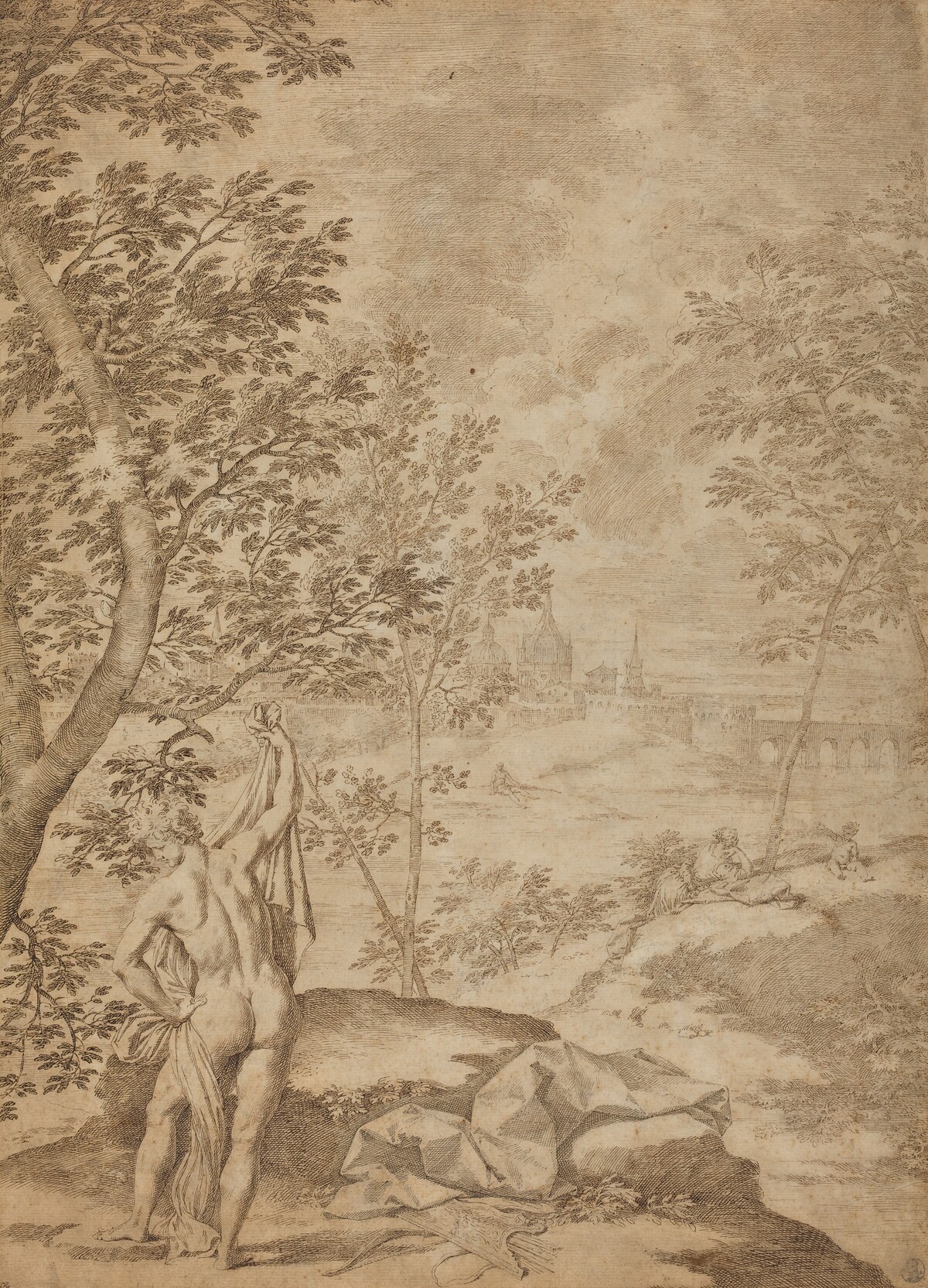 Apollo Standing in a River Landscape by Donato Creti