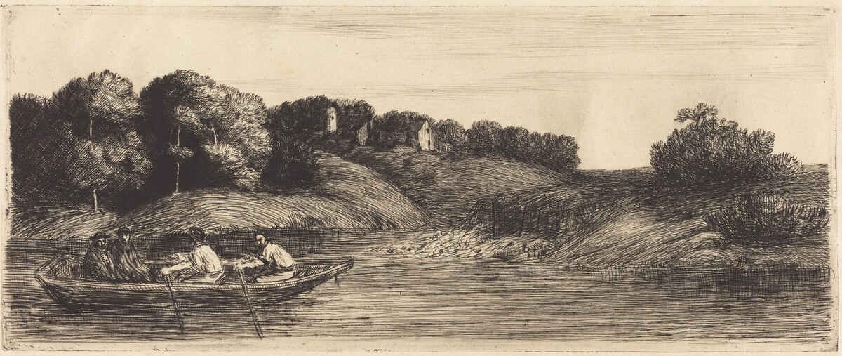 Landscape with Boat, 1st plate  (Le paysage au bateau) by Alphonse Legros