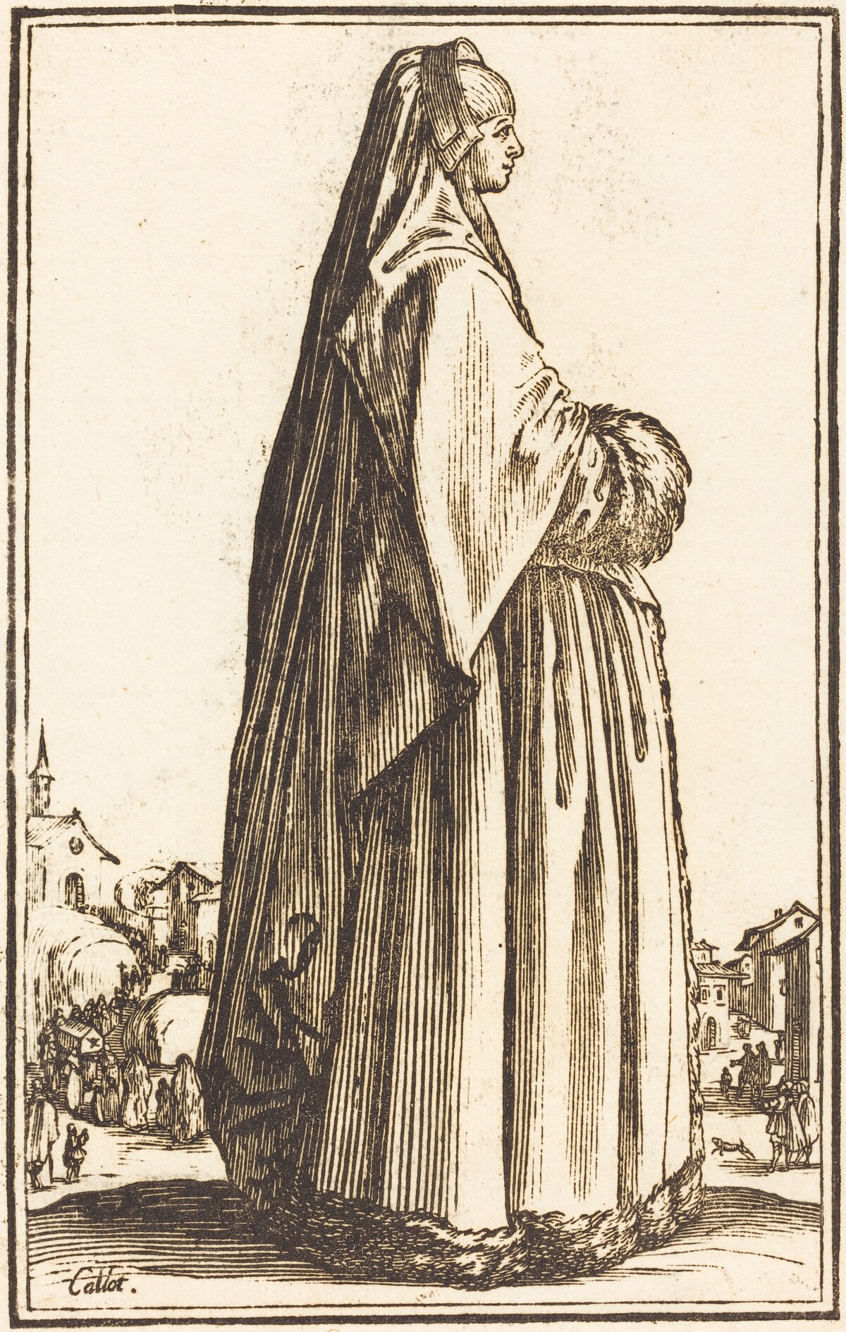 Noble Woman Wearing a Veil and a Dress Trimmed in Fur by after Jacques Callot