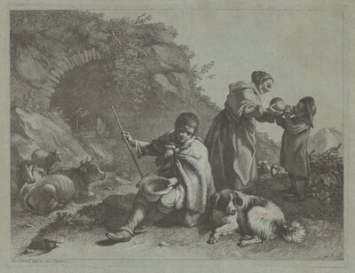 Seated Shepherd Boy and Woman Giving a Drink to a Child