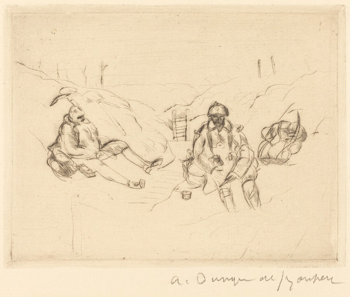 Soldiers Sitting in Trenches by André Dunoyer de Segonzac