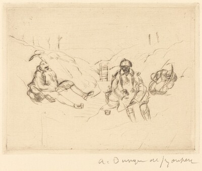 Soldiers Sitting in Trenches