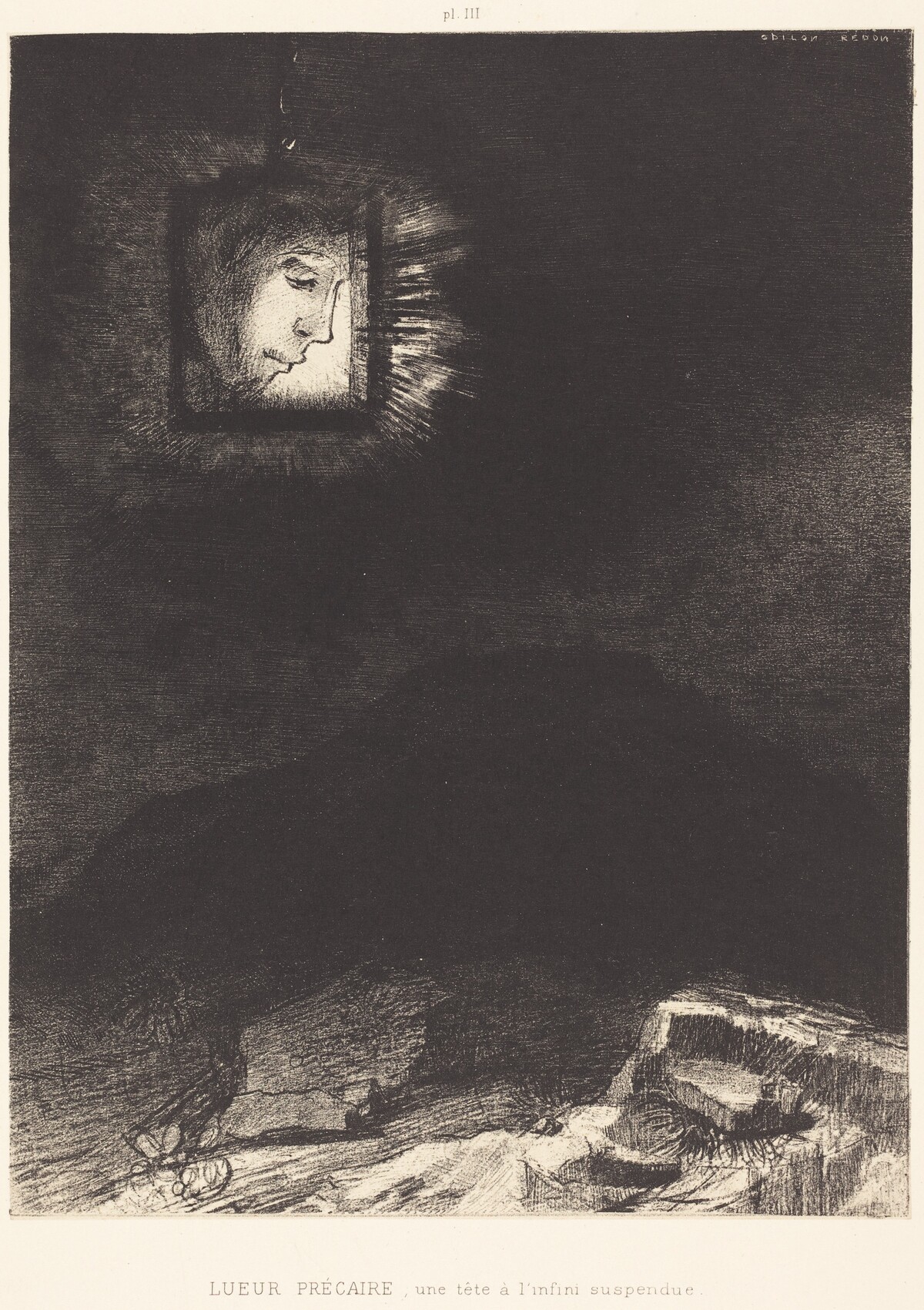 Lueur precaire, une tete a l'infini suspendue(Precarious glimmering, a head suspended by Odilon Redon