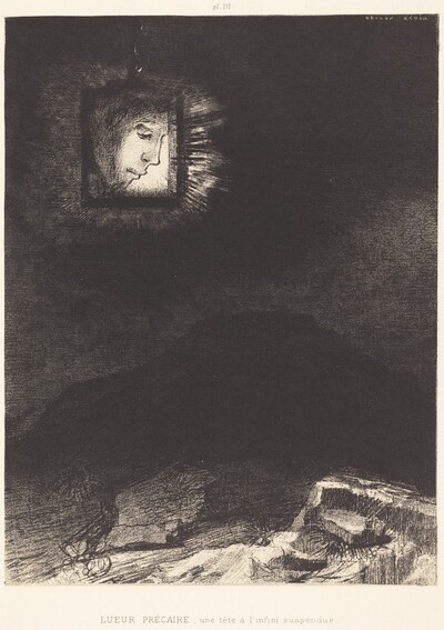 Lueur precaire, une tete a l'infini suspendue(Precarious glimmering, a head suspended