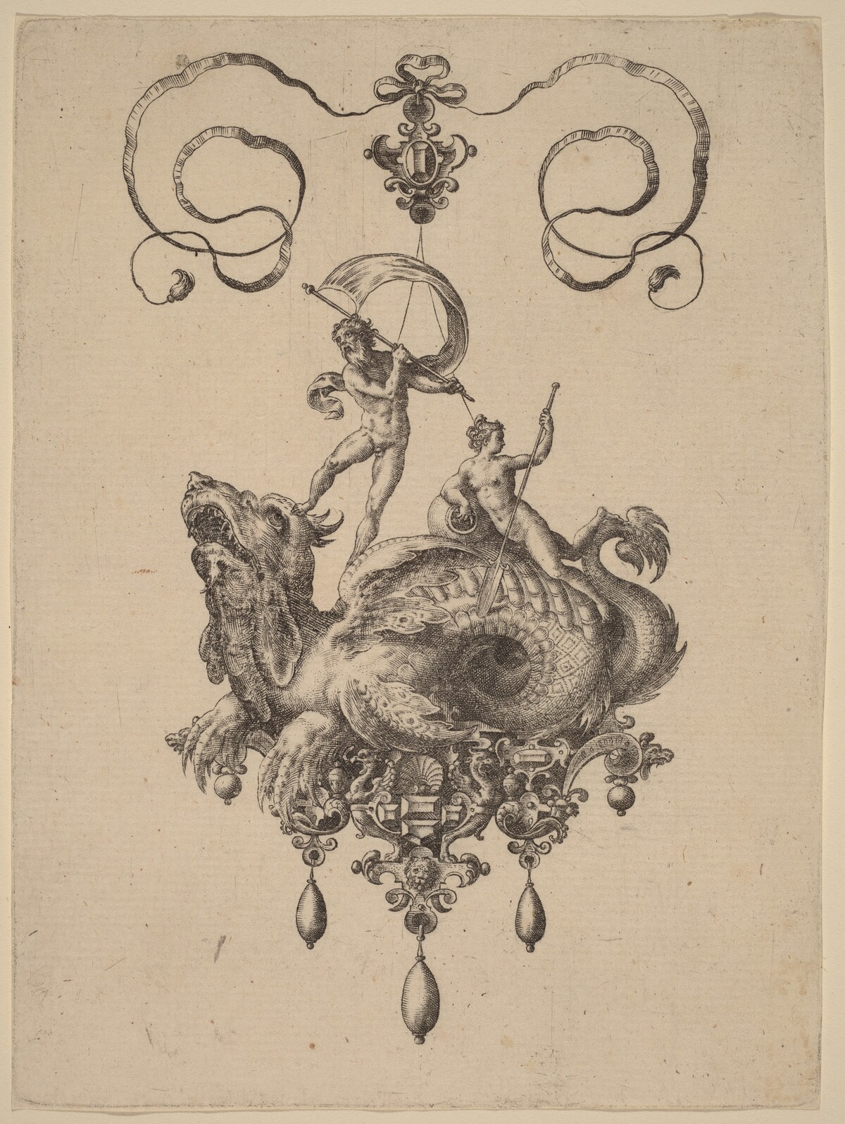 Design for a Pendant with a Sea-Monster Carrying Thetis and a Man with a Sail by Hans Collaert the Elder