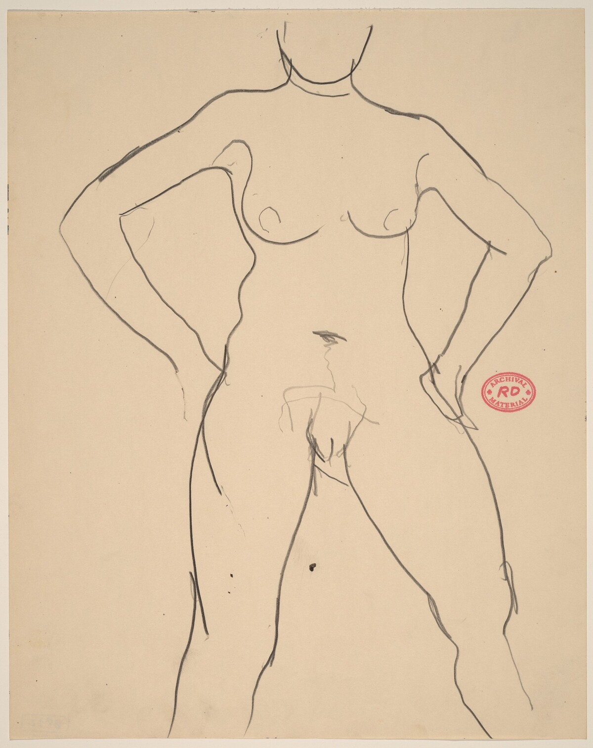 Untitled [front view of a female nude with arms akimbo] by Richard Diebenkorn