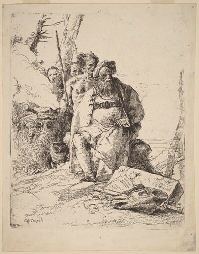 Seated Magician with Other Figures beside an Altar