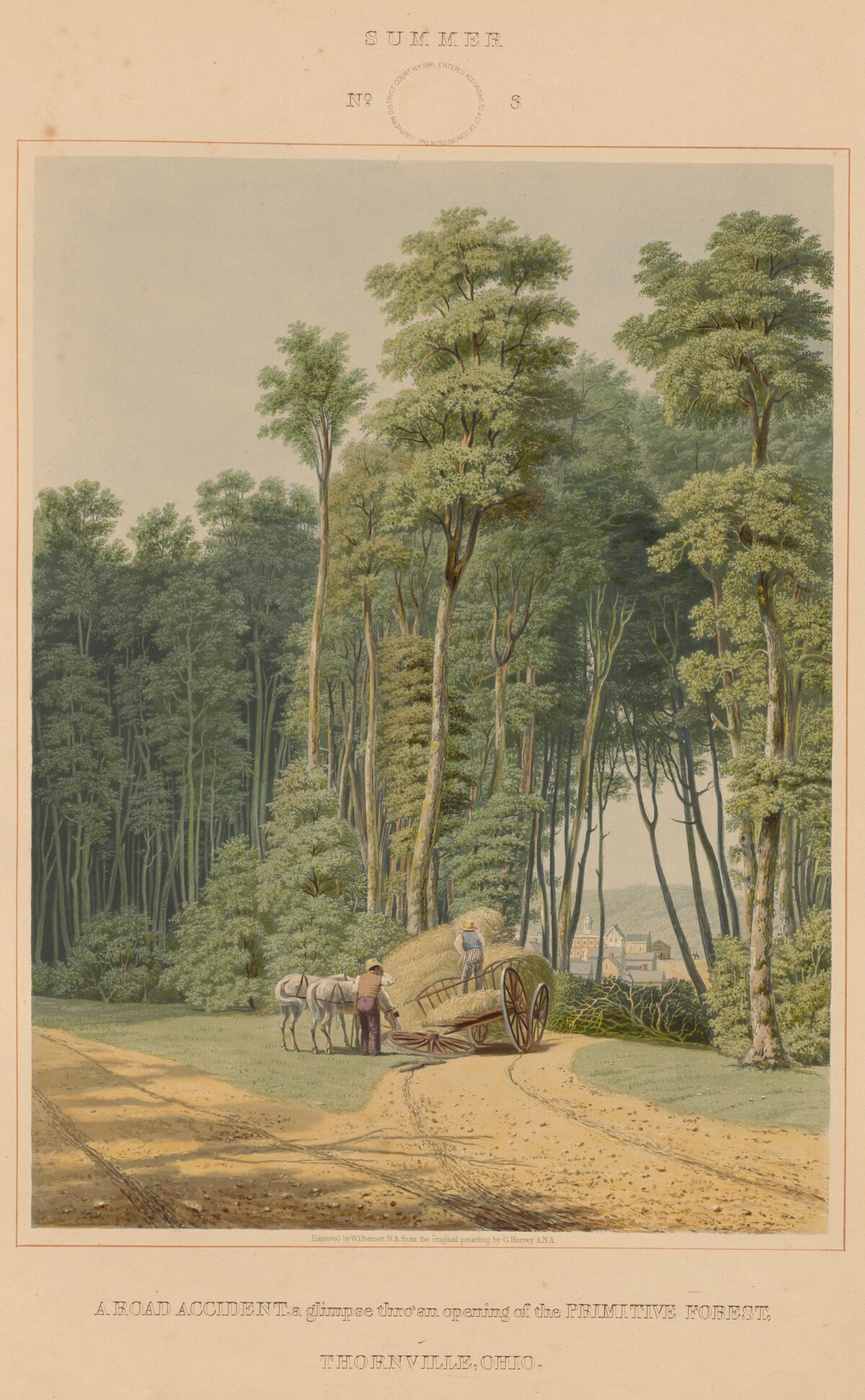 Summer--A  Road Accident. A glimpse thro' an opening of the Primitive Forest. Thornville, Ohio by William James Bennett after George Harvey