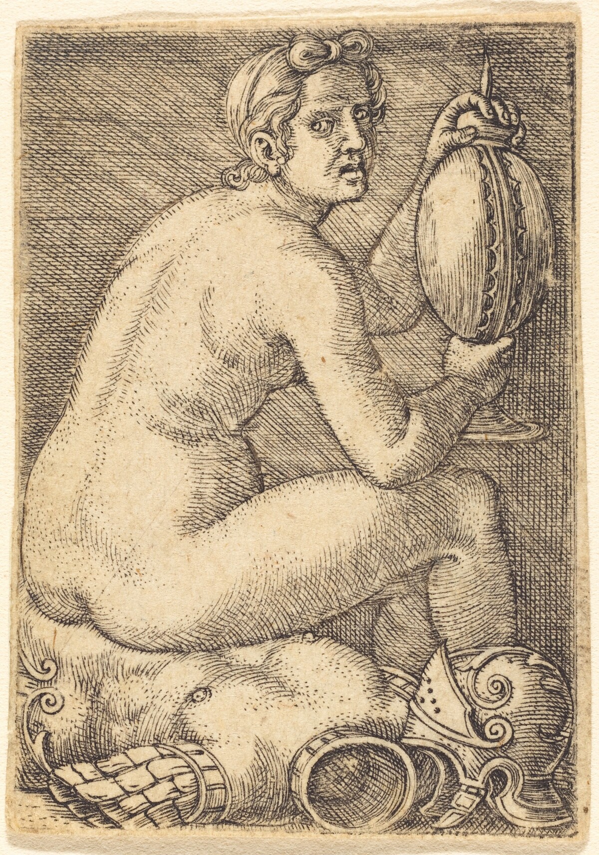 Naked Woman on an Armor (Prudentia?) by Barthel Beham