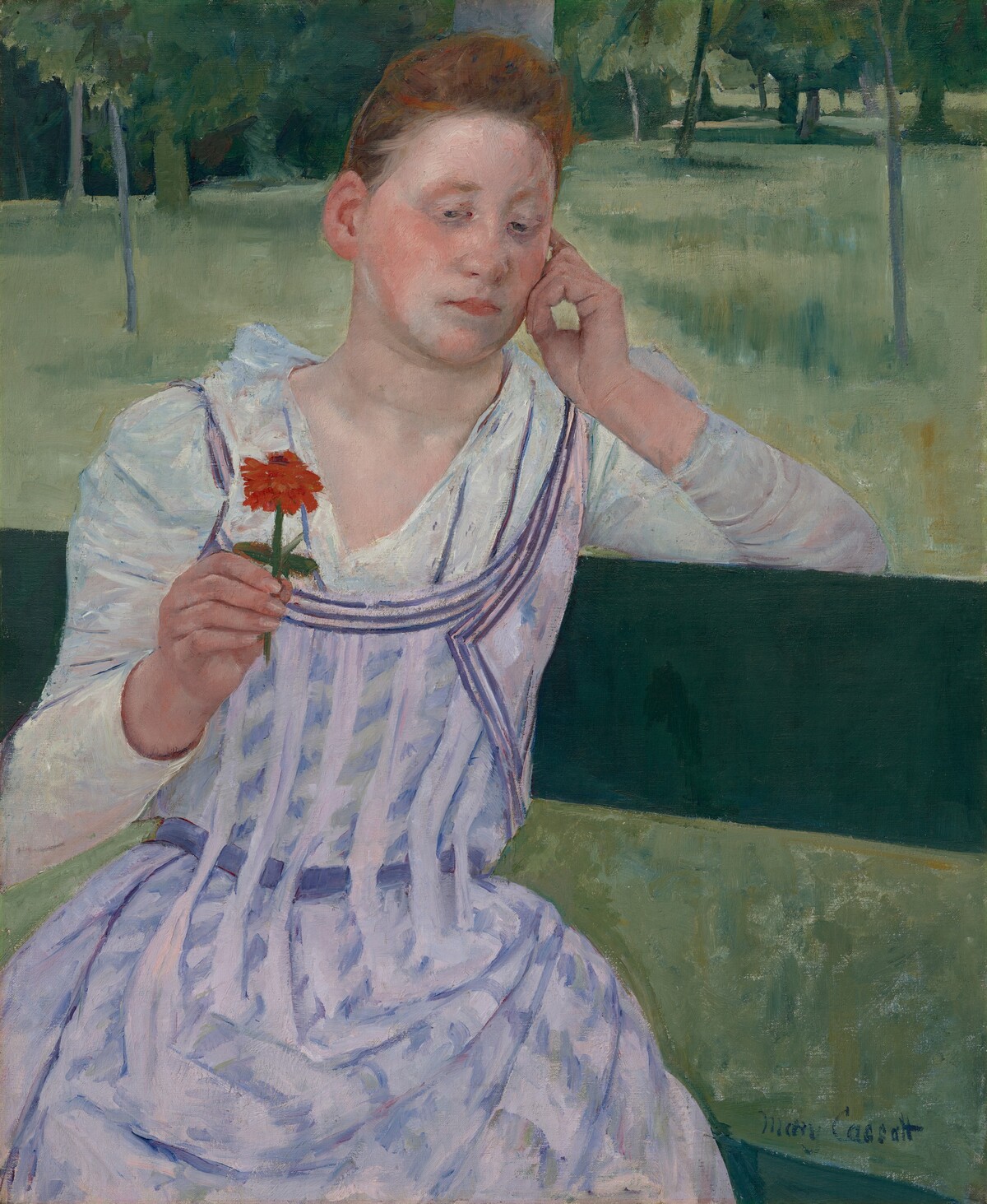 Woman with a Red Zinnia (Revery) by Mary Cassatt