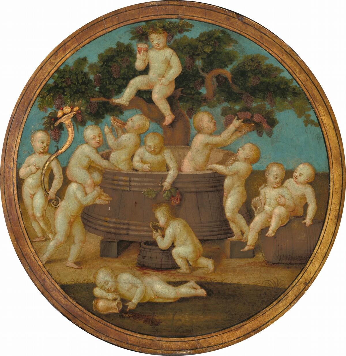 Putti with a Wine Press by Attributed to Mariotto Albertinelli