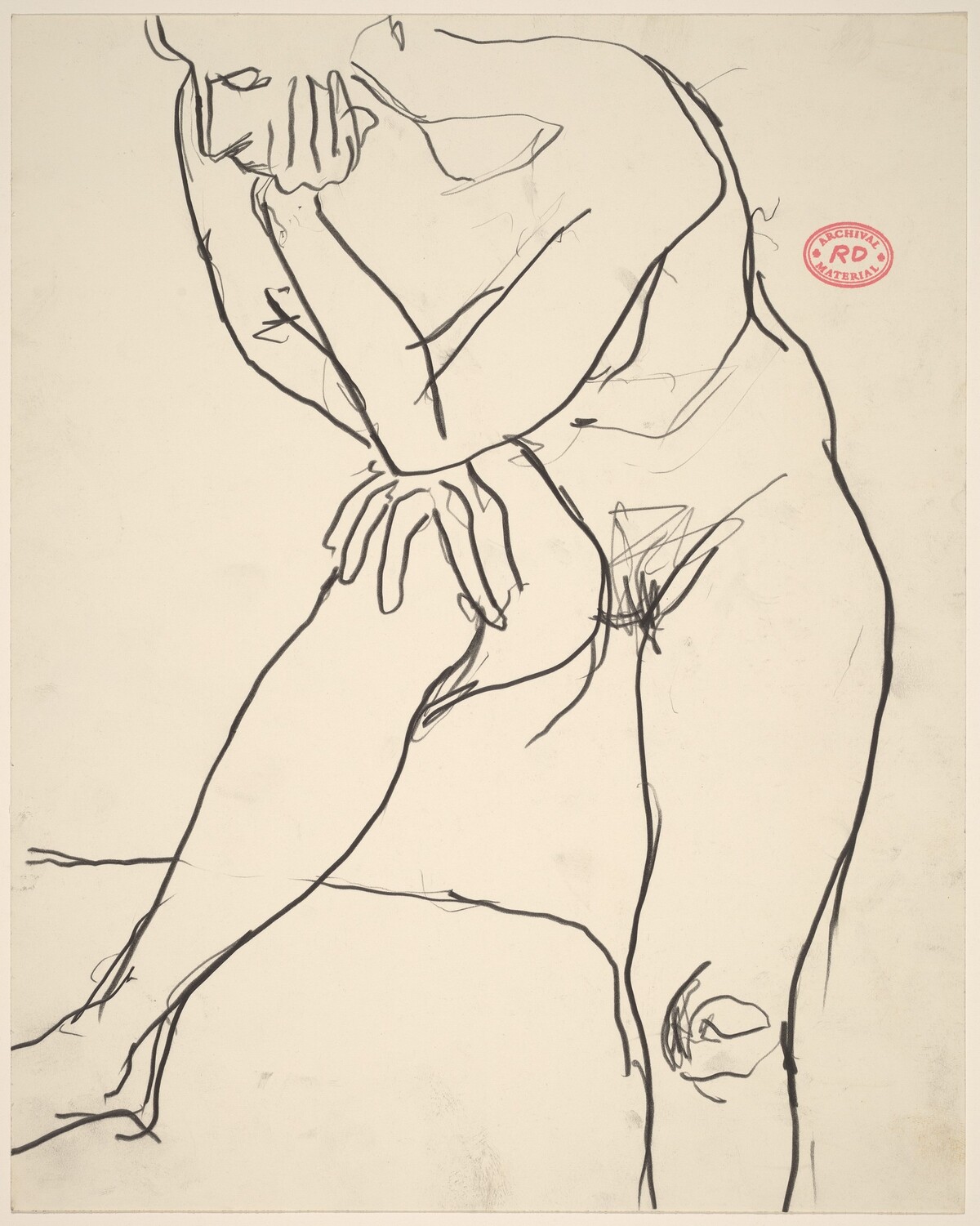 Untitled [standing nude resting her elbow on her knee] by Richard Diebenkorn