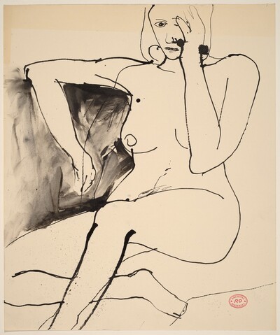 Untitled [seated nude covering the side of her face with her hand]
