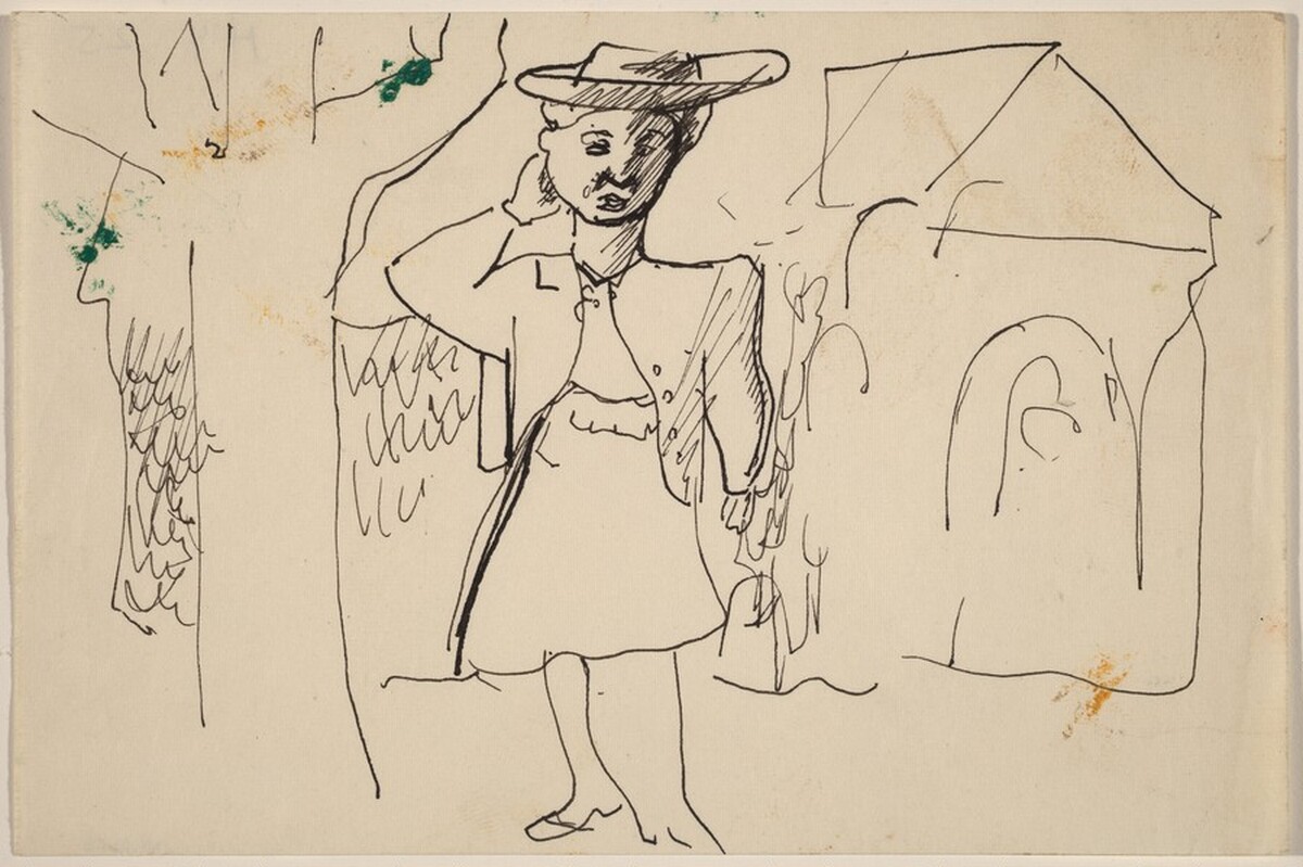 Woman Outdoors, Standing between a Tree and a Building by Mark Rothko