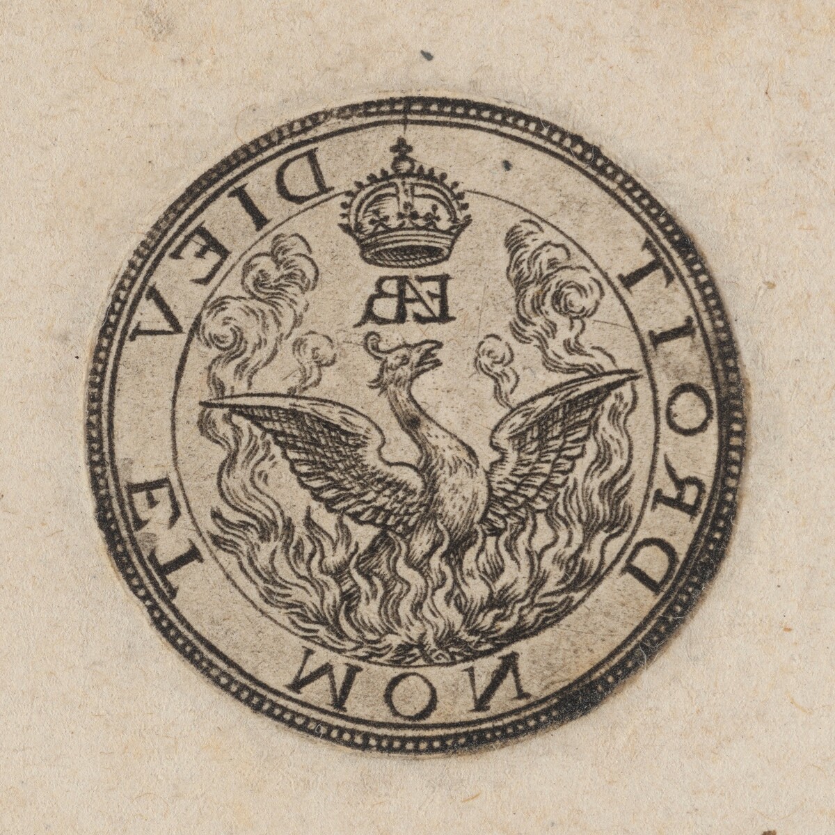 Emblem of the Phoenix and the motto "Dieu et mon droit" [right half] by Style of Simon de Passe