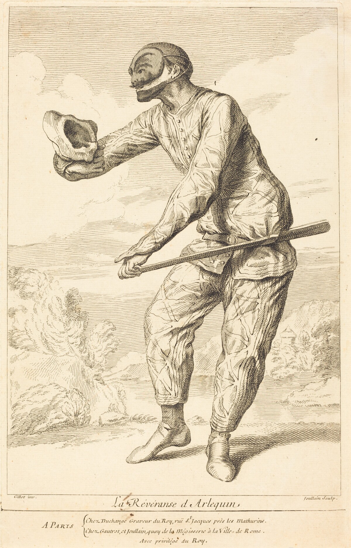 La Révéranse d'Arlequin by François Joullain after Claude Gillot