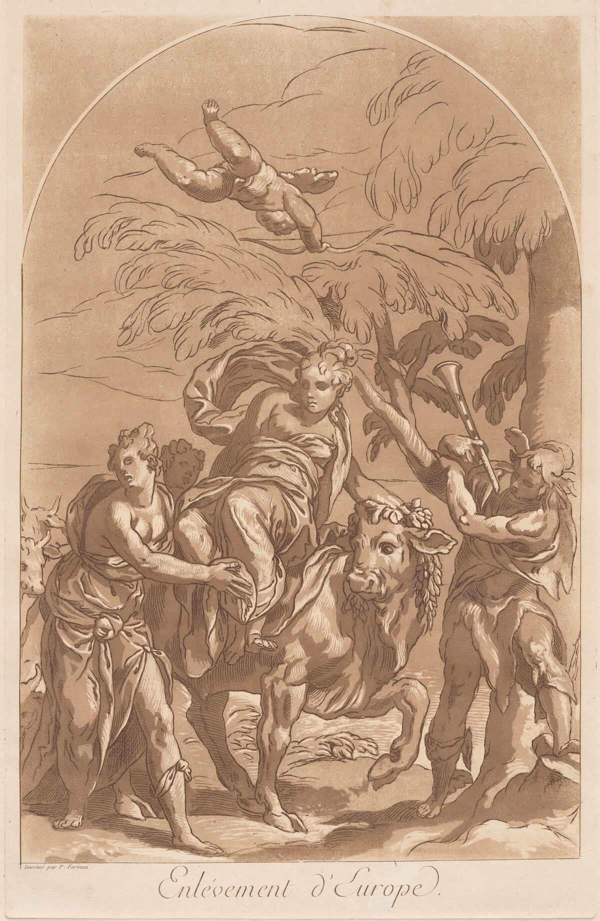 Rape of Europa by François-Philippe Charpentier, after Nicolas Le Sueur, after Paolo Farinati